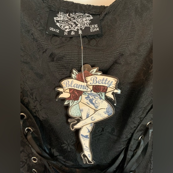 Hearts and Roses brand ALL BLACK lace up dress with crinoline skirt retro glam - Picture 2 of 10